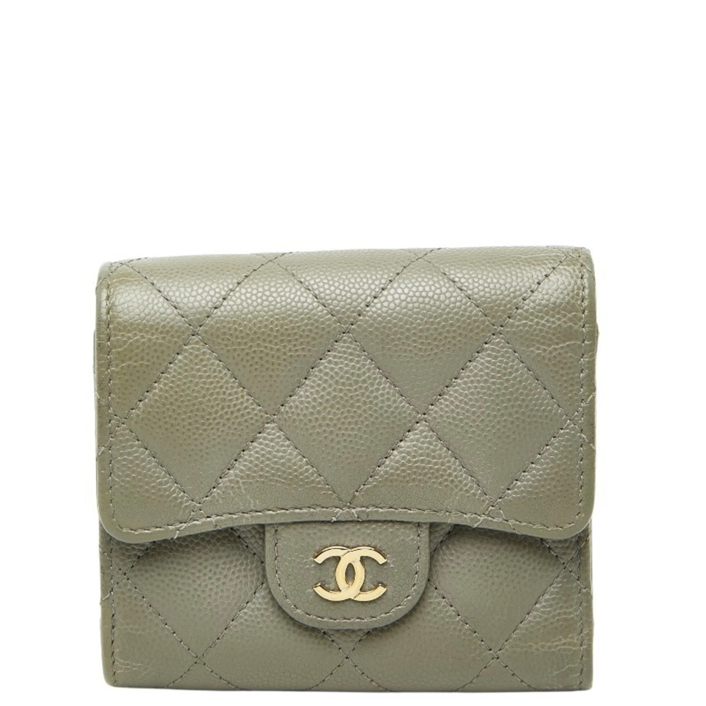 Chanel Coco Mark Tri-fold Wallet, Gray Caviar Leather, Women's CHANEL